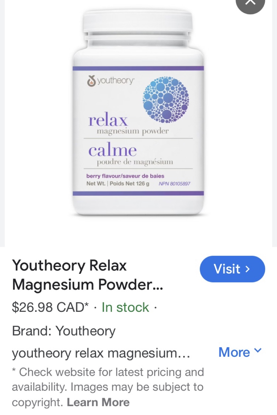 Youtheory Relax Magnesium Powder - Berry Flavour