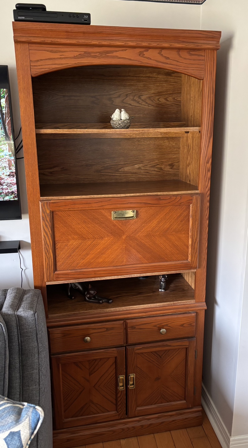 Solid Wood Curio Cabinet with Hutch and Drawers
