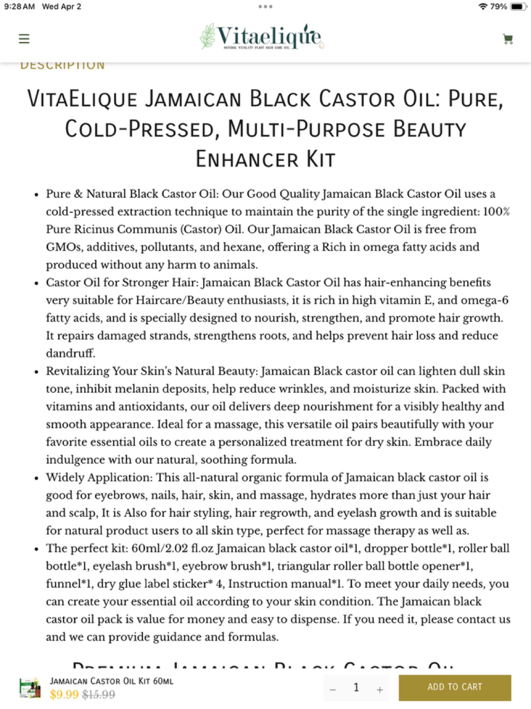 Jamaican Black Castor Oil Kit 60ml - Vitaliquite - photo 3