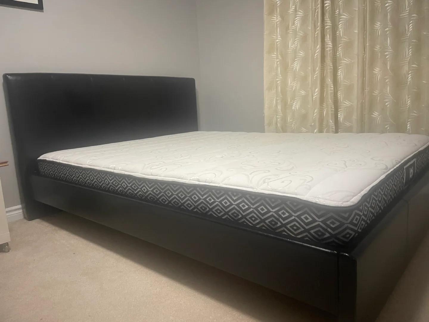 Queen Sealy Mattress and Black Faux Leather Bed Frame thumbnail