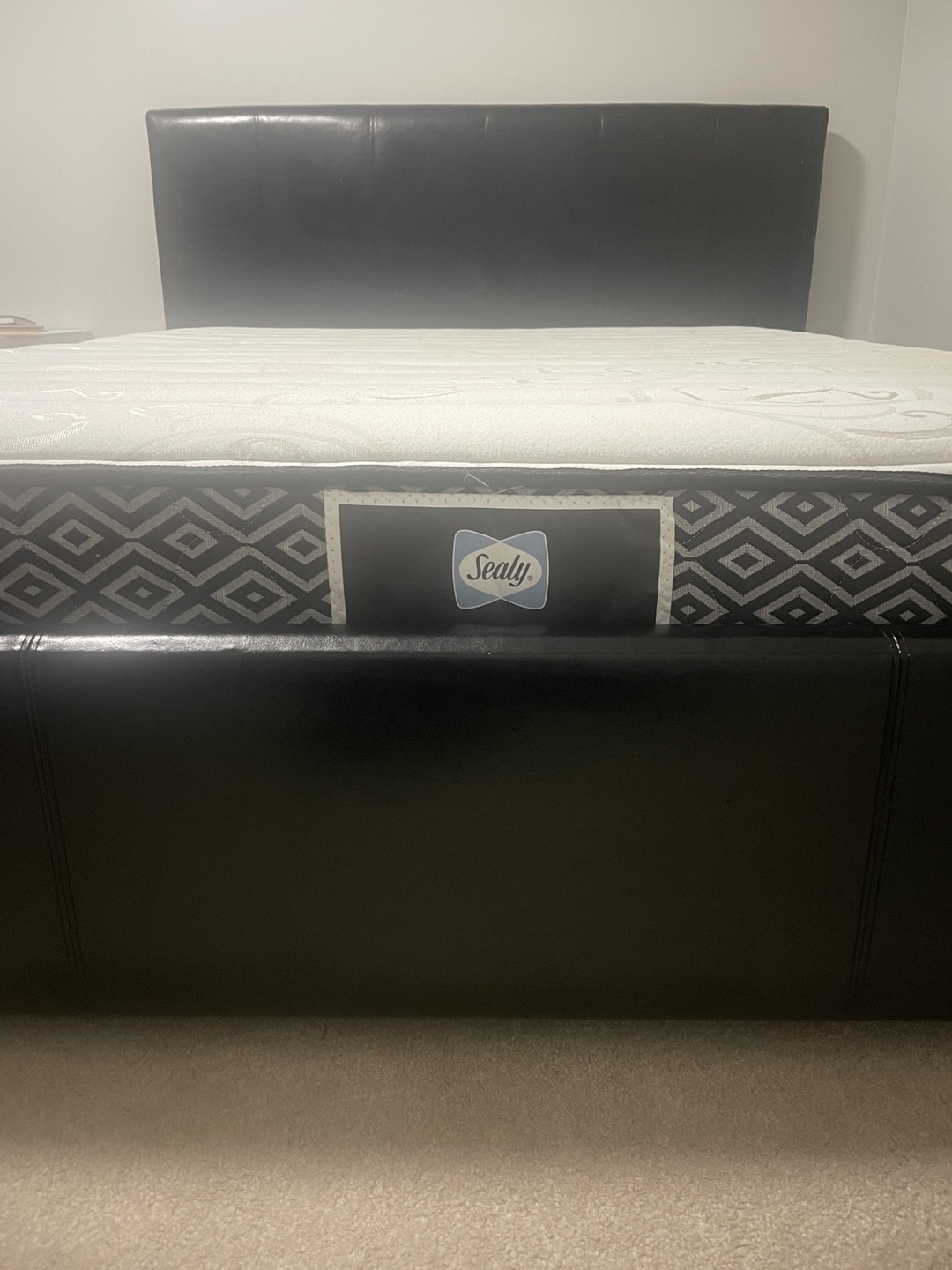 Queen Sealy Mattress and Black Faux Leather Bed Frame - photo 2