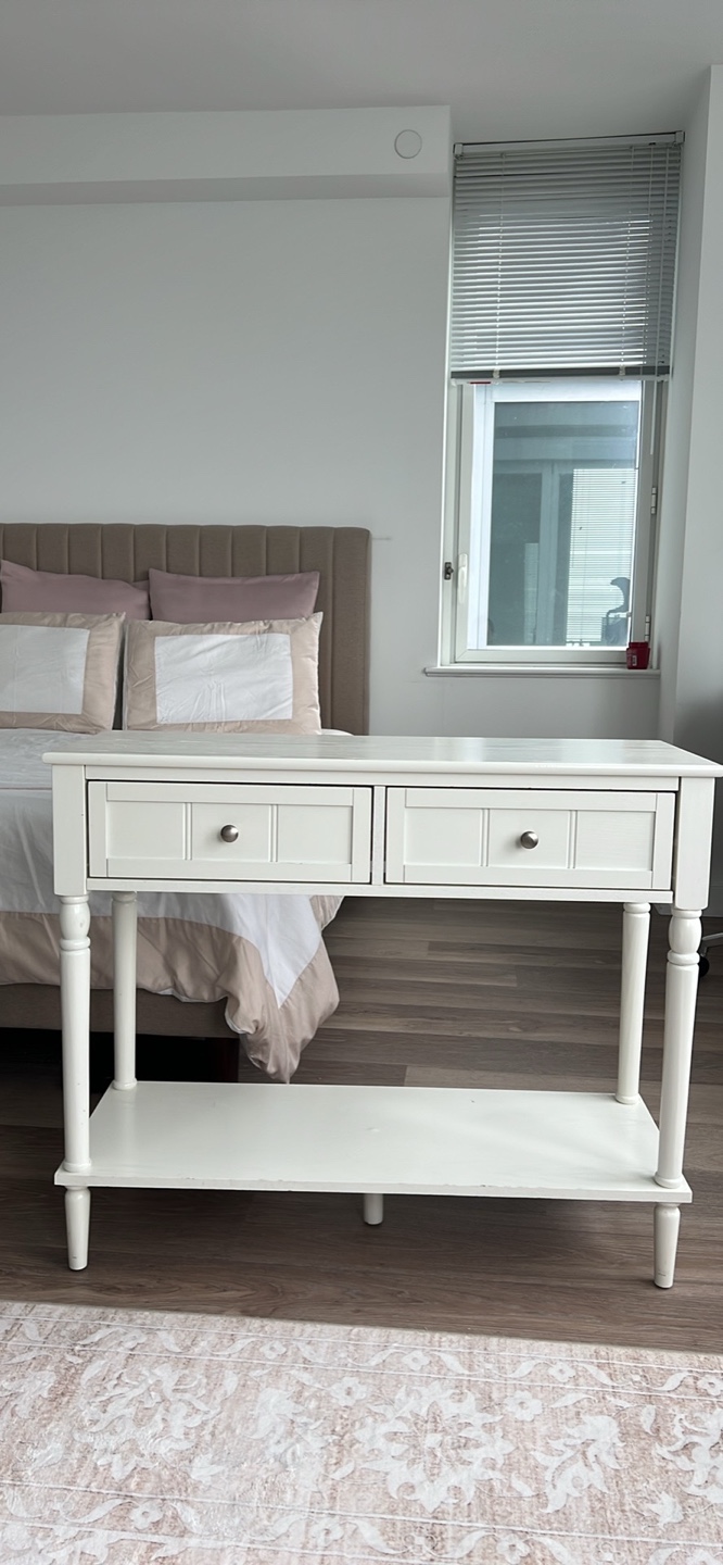White Wooden Console Table with Two Drawers