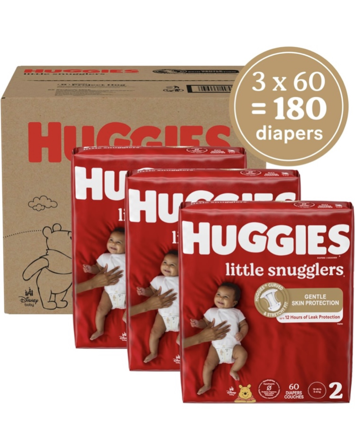 Huggies Little Snugglers Diapers - Size 2 - 180 Count (3 x 60) - photo 2