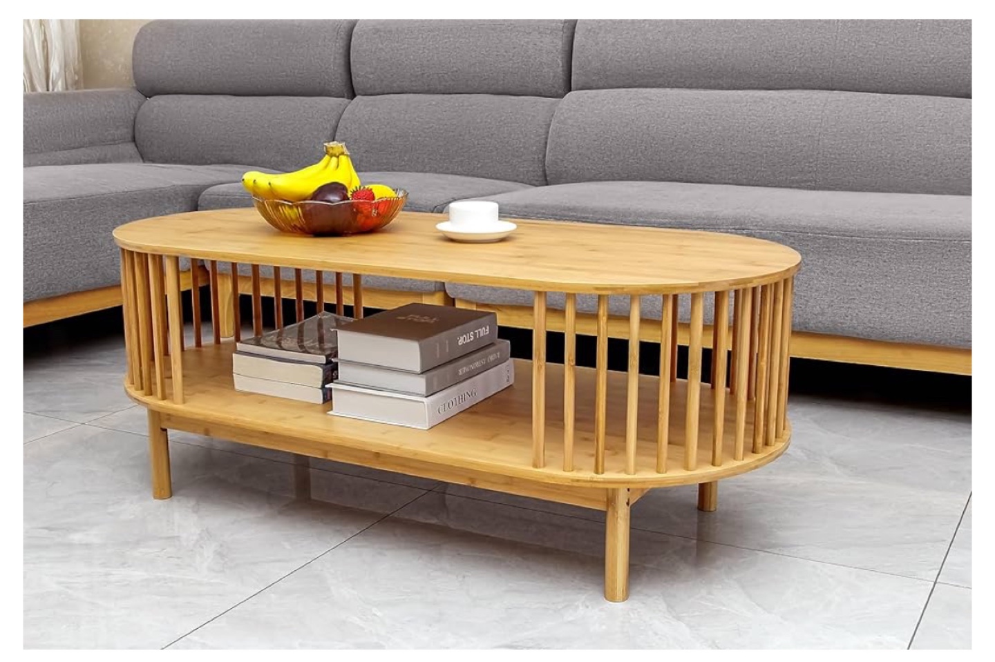 VaeFae Bamboo Coffee Table with Storage Shelf - photo 2