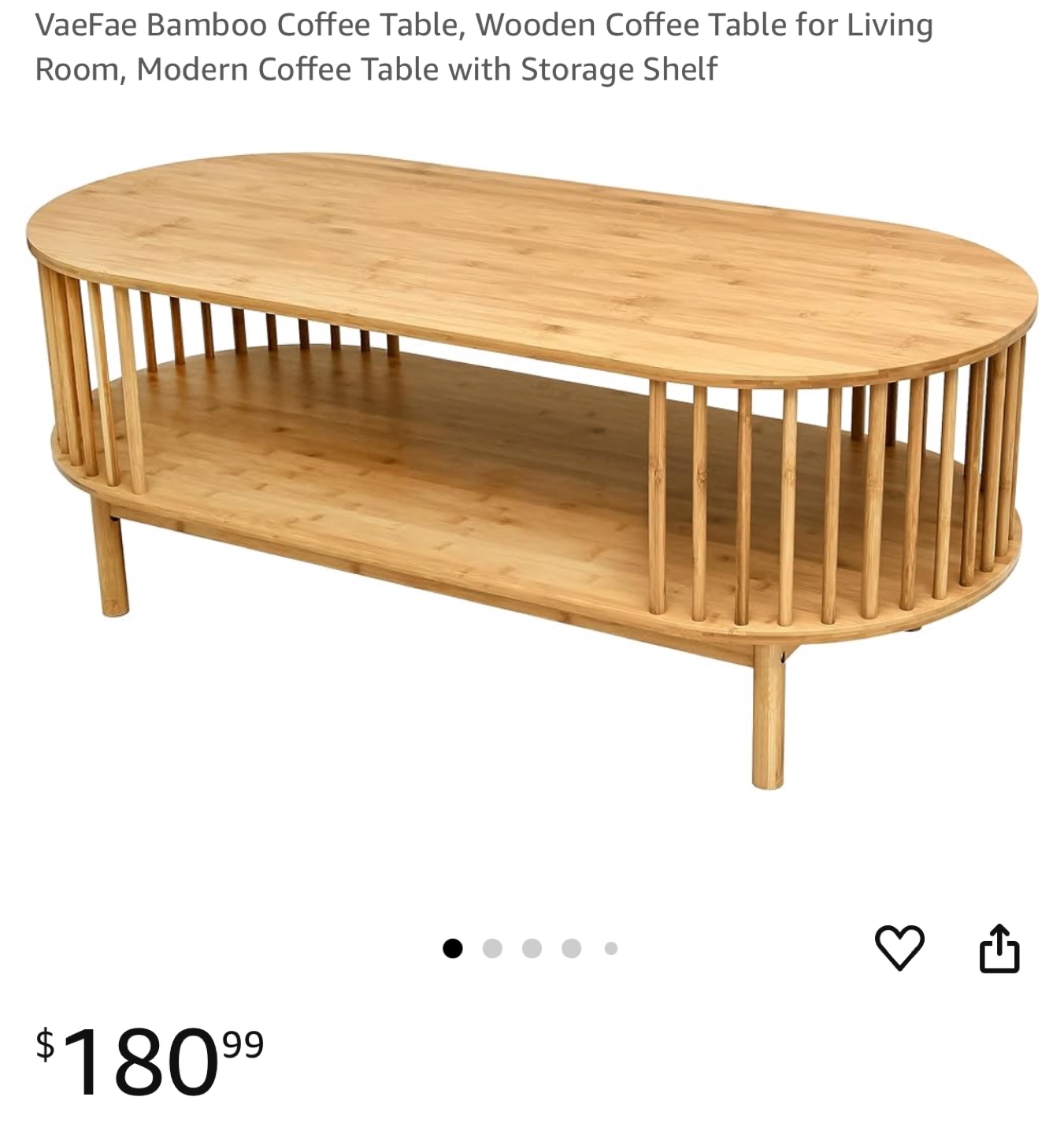 VaeFae Bamboo Coffee Table with Storage Shelf
