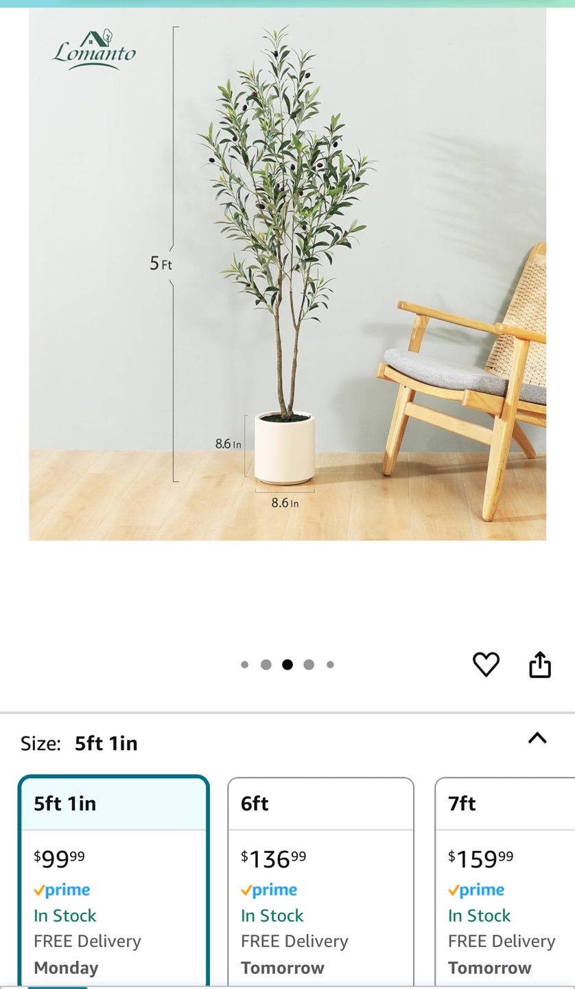 5ft Artificial Olive Tree in White Pot