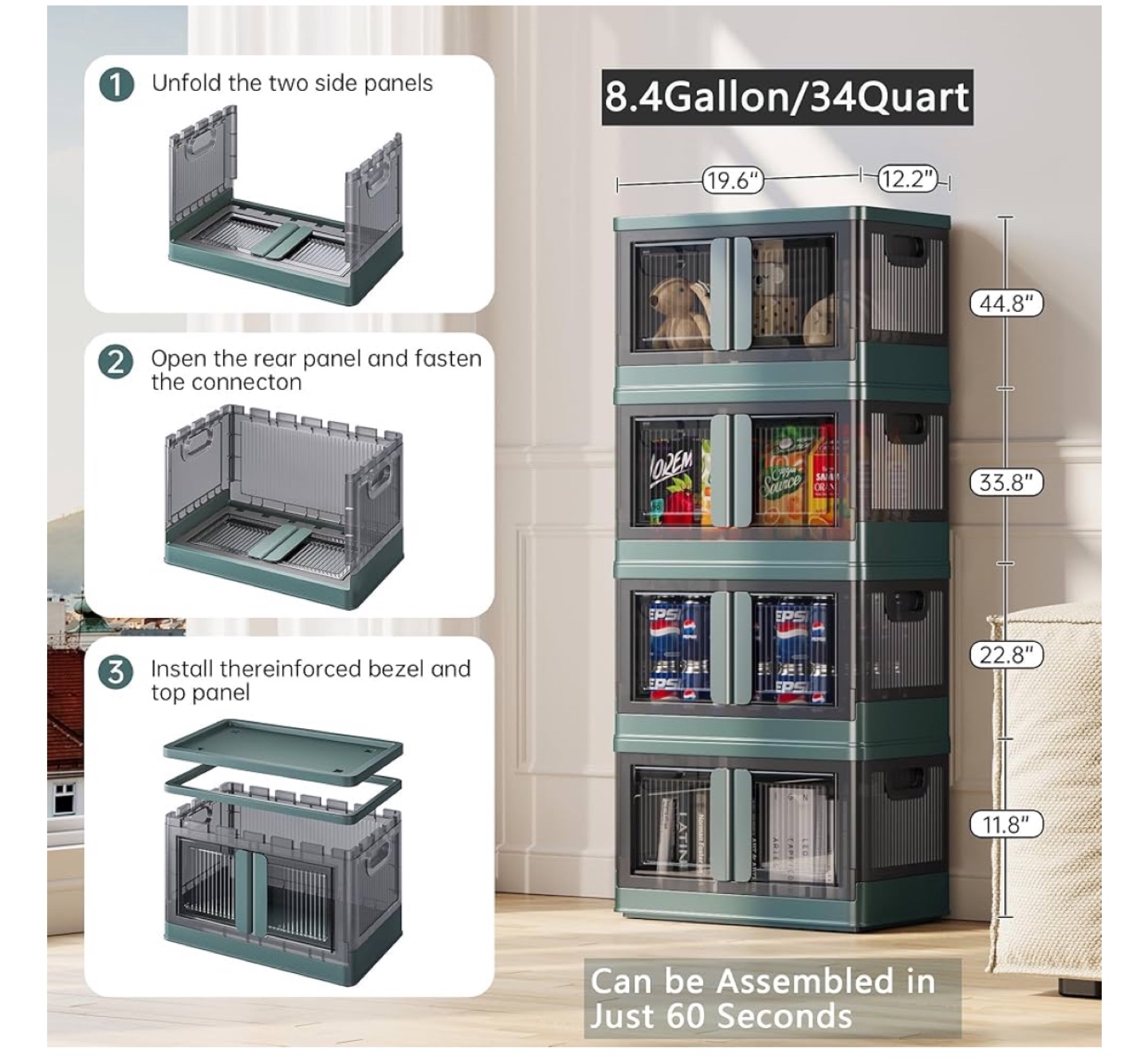 Stackable & Movable Storage Bins with Wheels - Set of 3 - photo 3