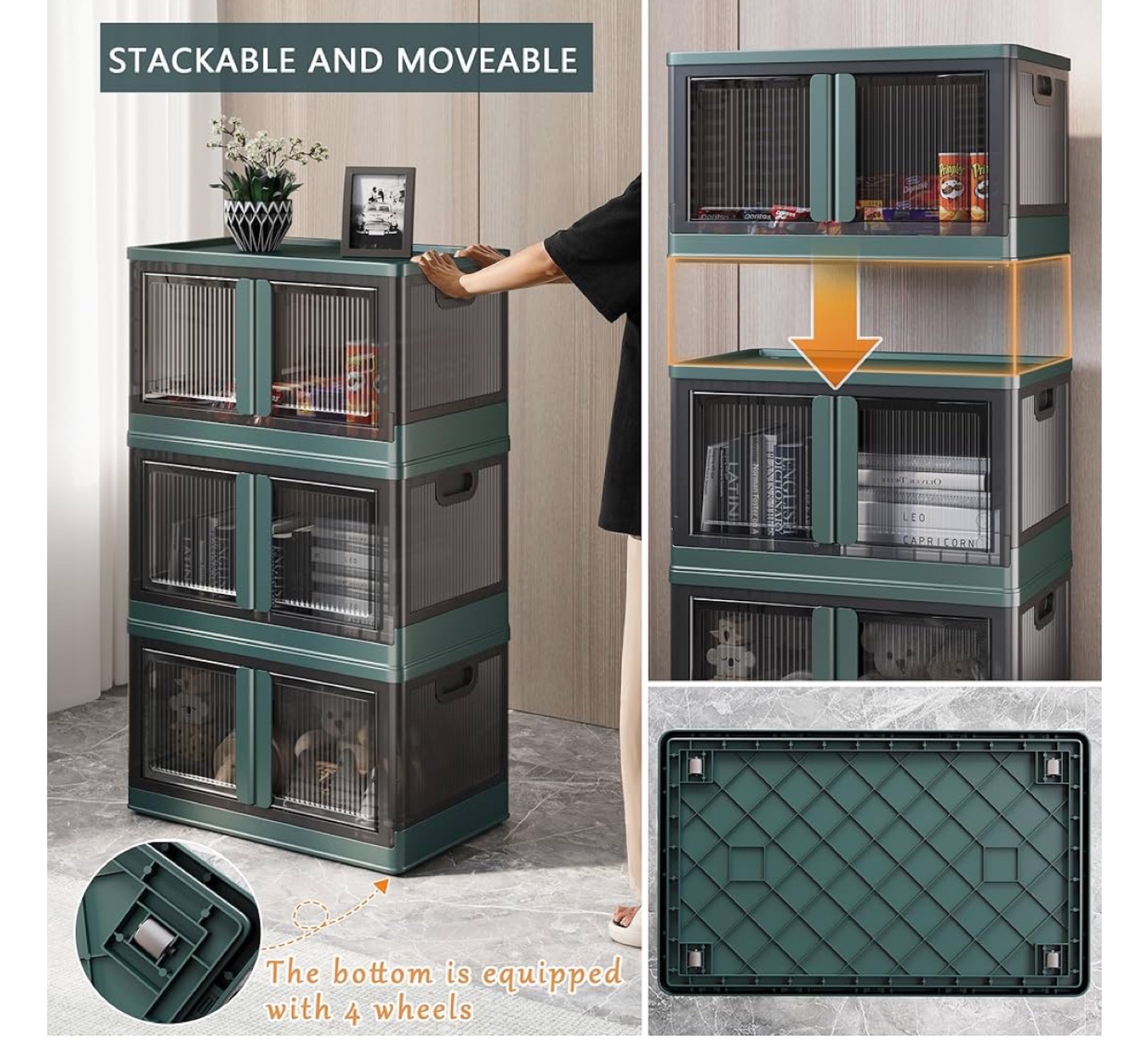 Stackable & Movable Storage Bins with Wheels - Set of 3 - photo 2