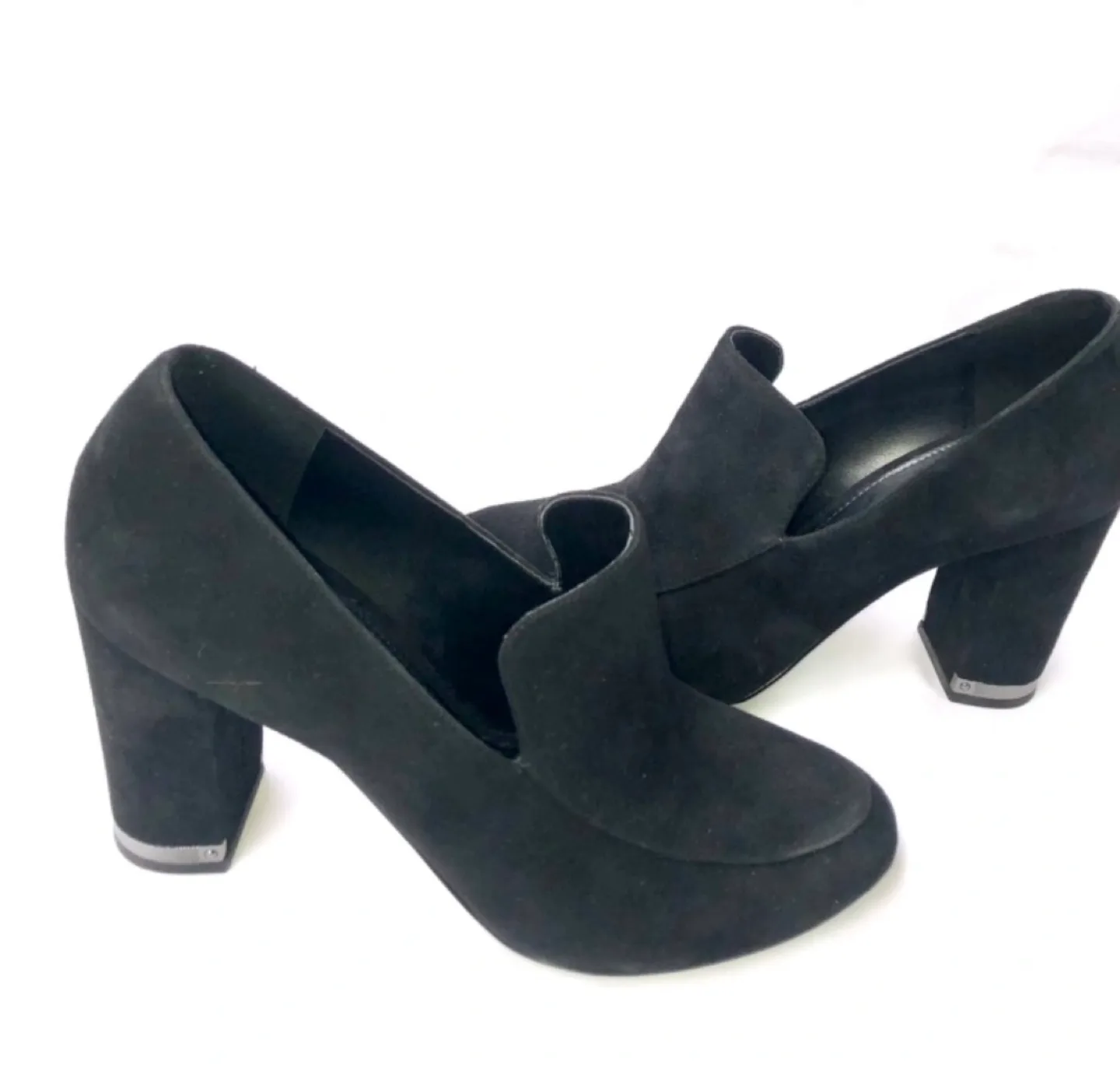 Michael Kors Black Suede Pump Chunky Heel, Size 8 image indicator(2)