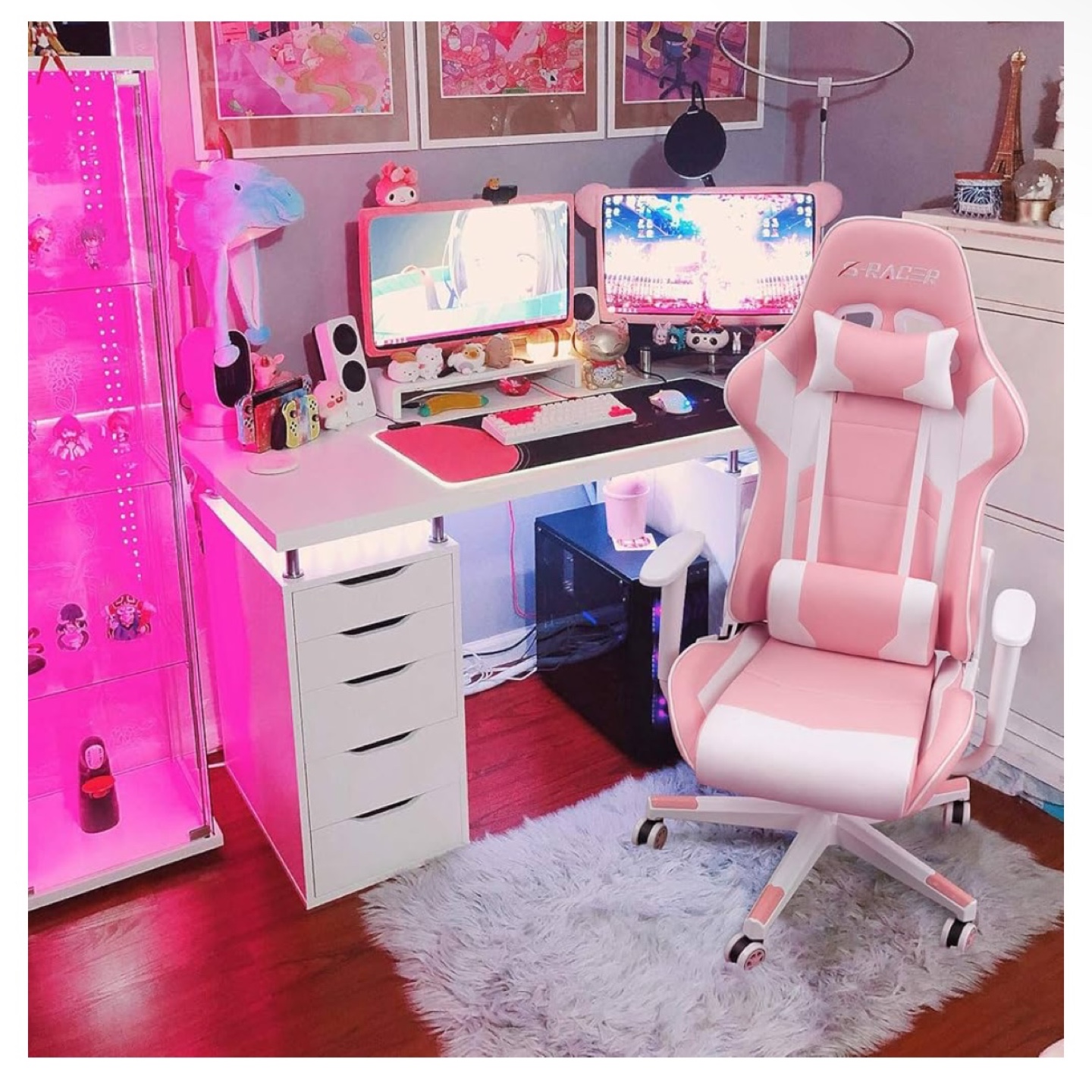 HOMALL Racer Series Pink and White Gaming Chair - photo 2