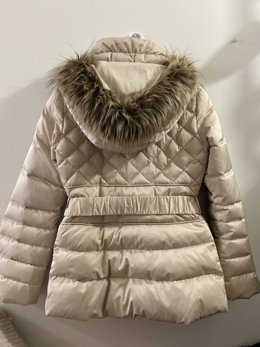 GUESS Women's Beige Puffer Jacket with Faux Fur Hood - photo 2