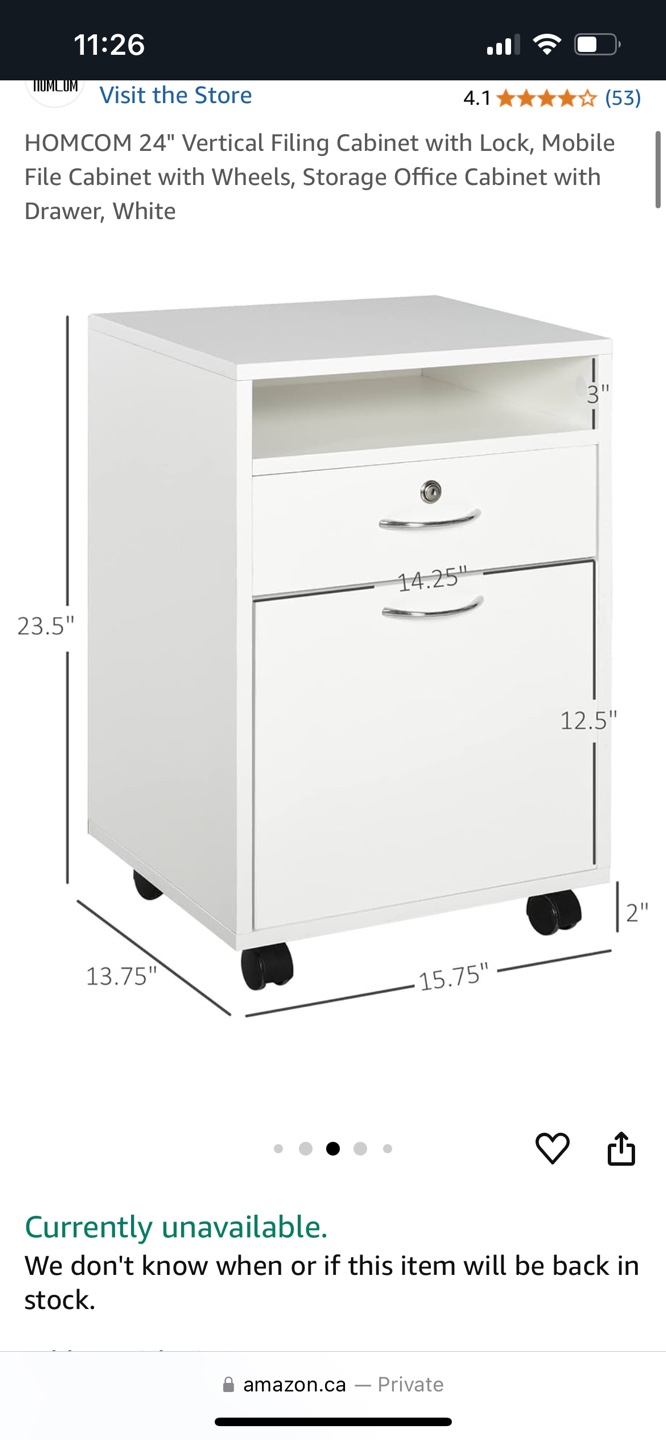 White Mobile File Cabinet with Lock