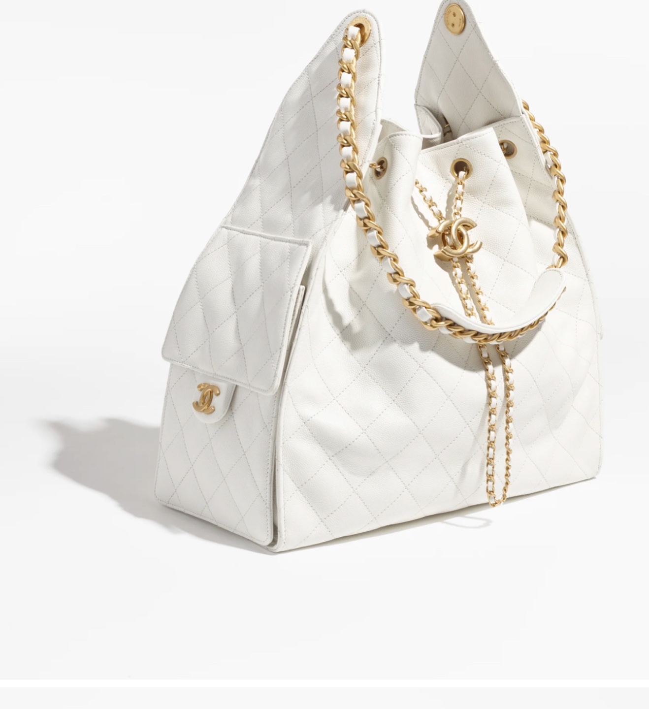 Chanel White Quilted Leather Drawstring Bucket Bag