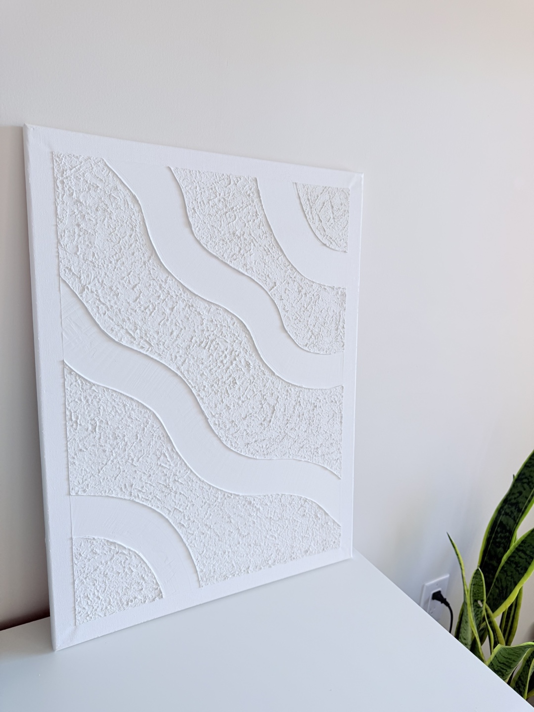 Modern Handmade White Textured Canvas Wall Art - photo 2