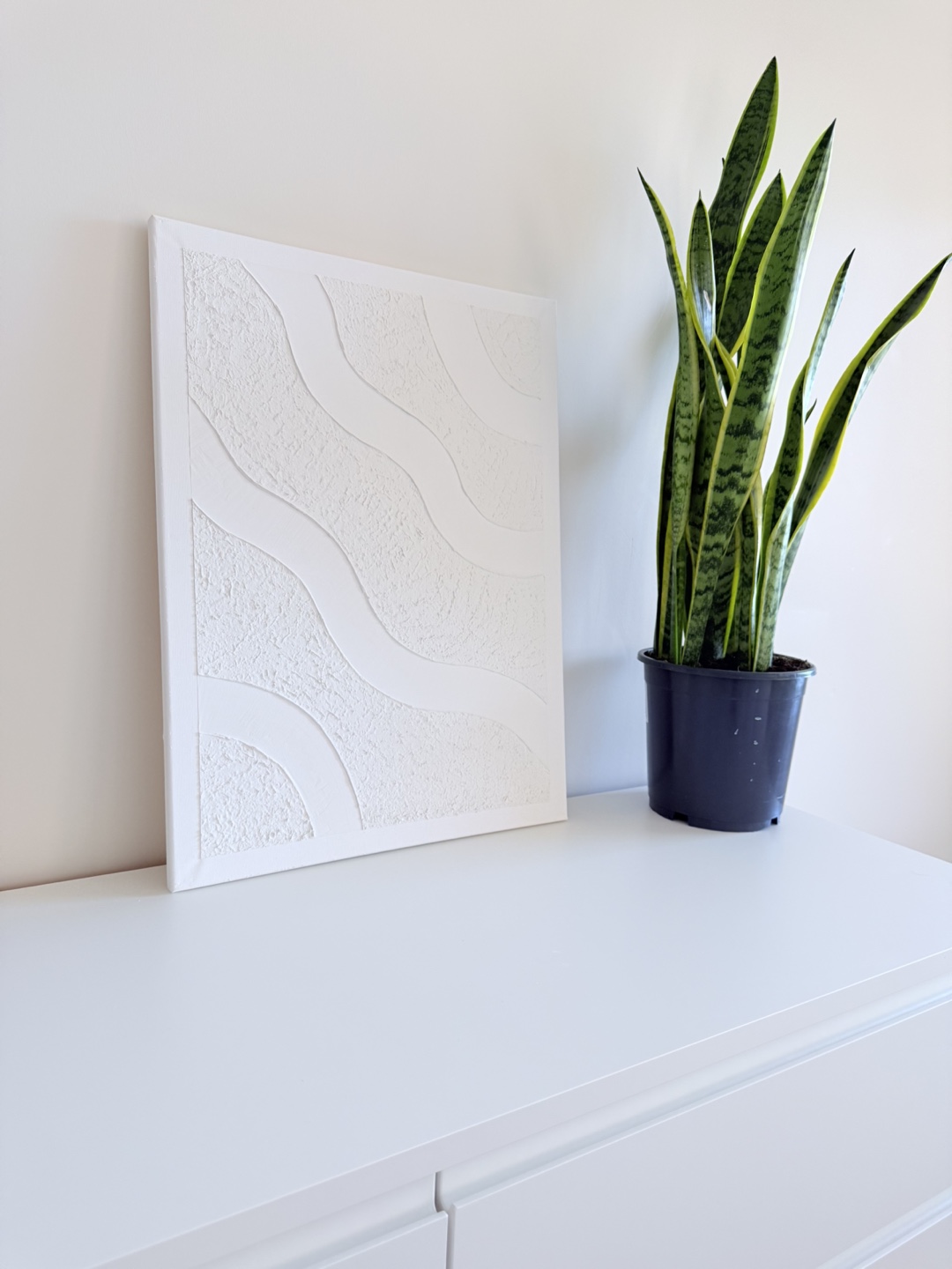 Modern Handmade White Textured Canvas Wall Art - photo 3