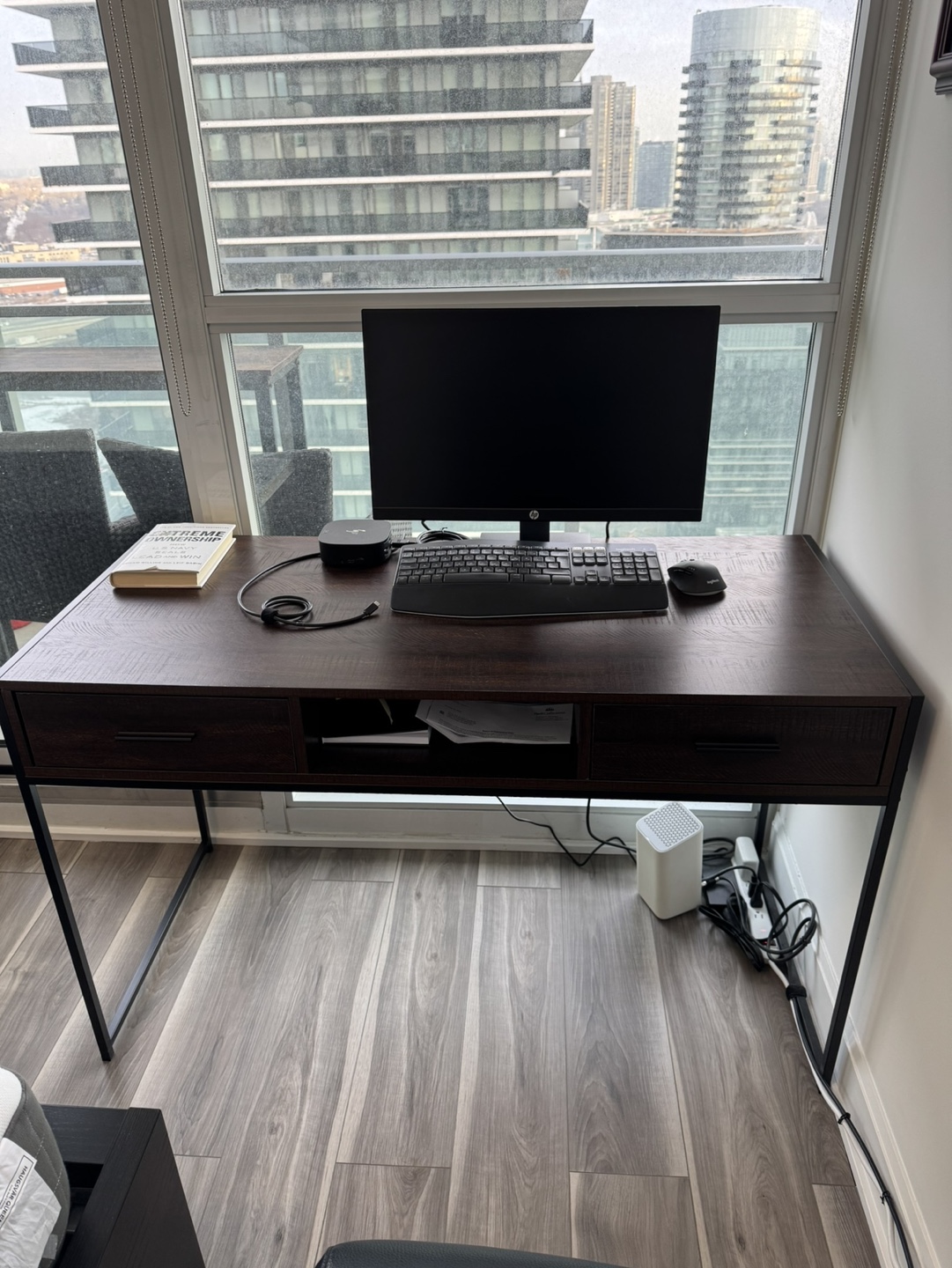 Dark Brown Computer Desk with Two Drawers