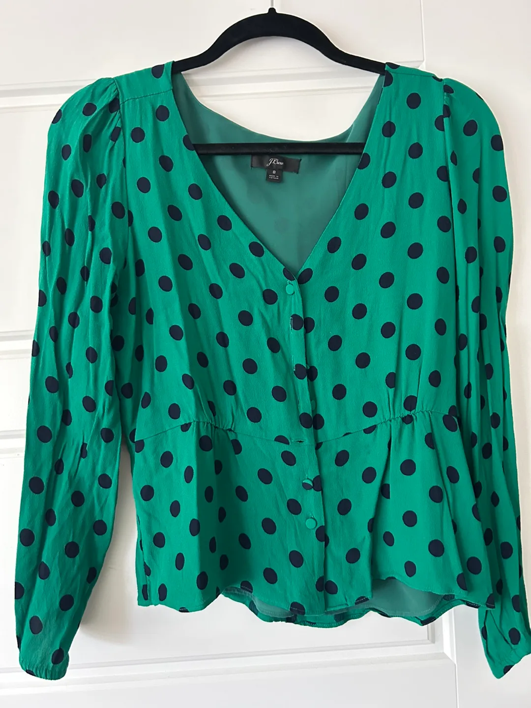 J.Crew Green Polka Dot Blouse Size 8 thumbnail