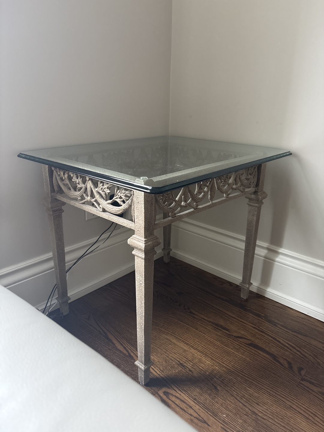 Ornate Glass Top Side Table