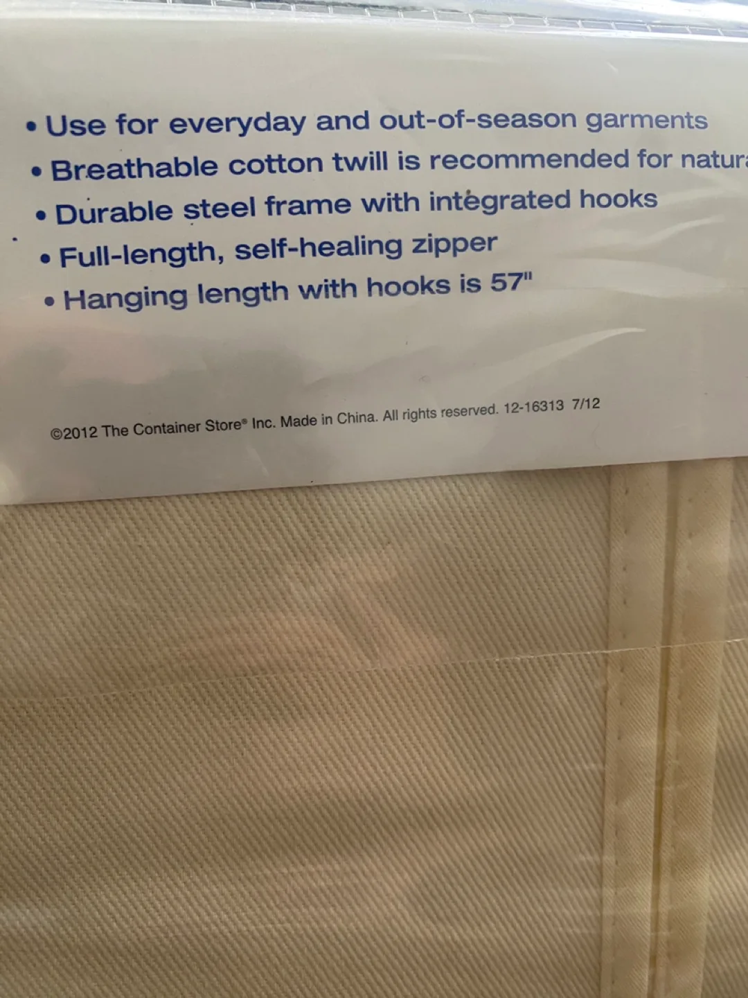 The Container Store Natural Cotton Hanging Dress Bag image indicator(4)