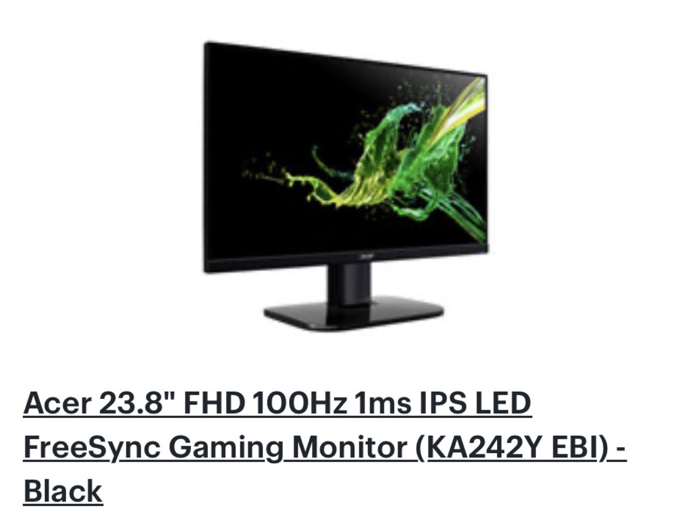 Acer KA242Y EBI 23.8" Gaming Monitor - 100Hz FreeSync