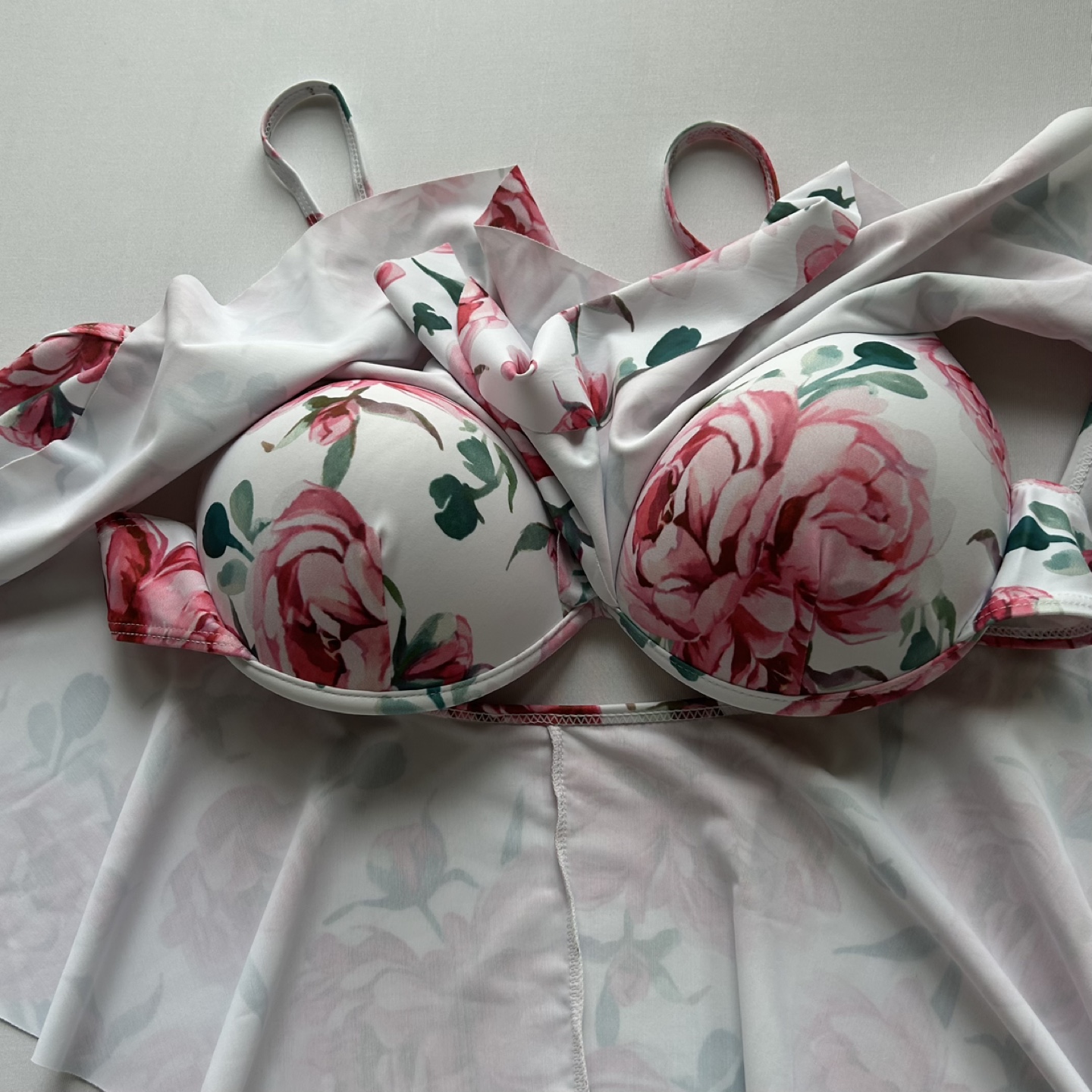 PatPat Floral Underwire Bikini Swimsuit Top Ruffle Sleeves Sz L - photo 2