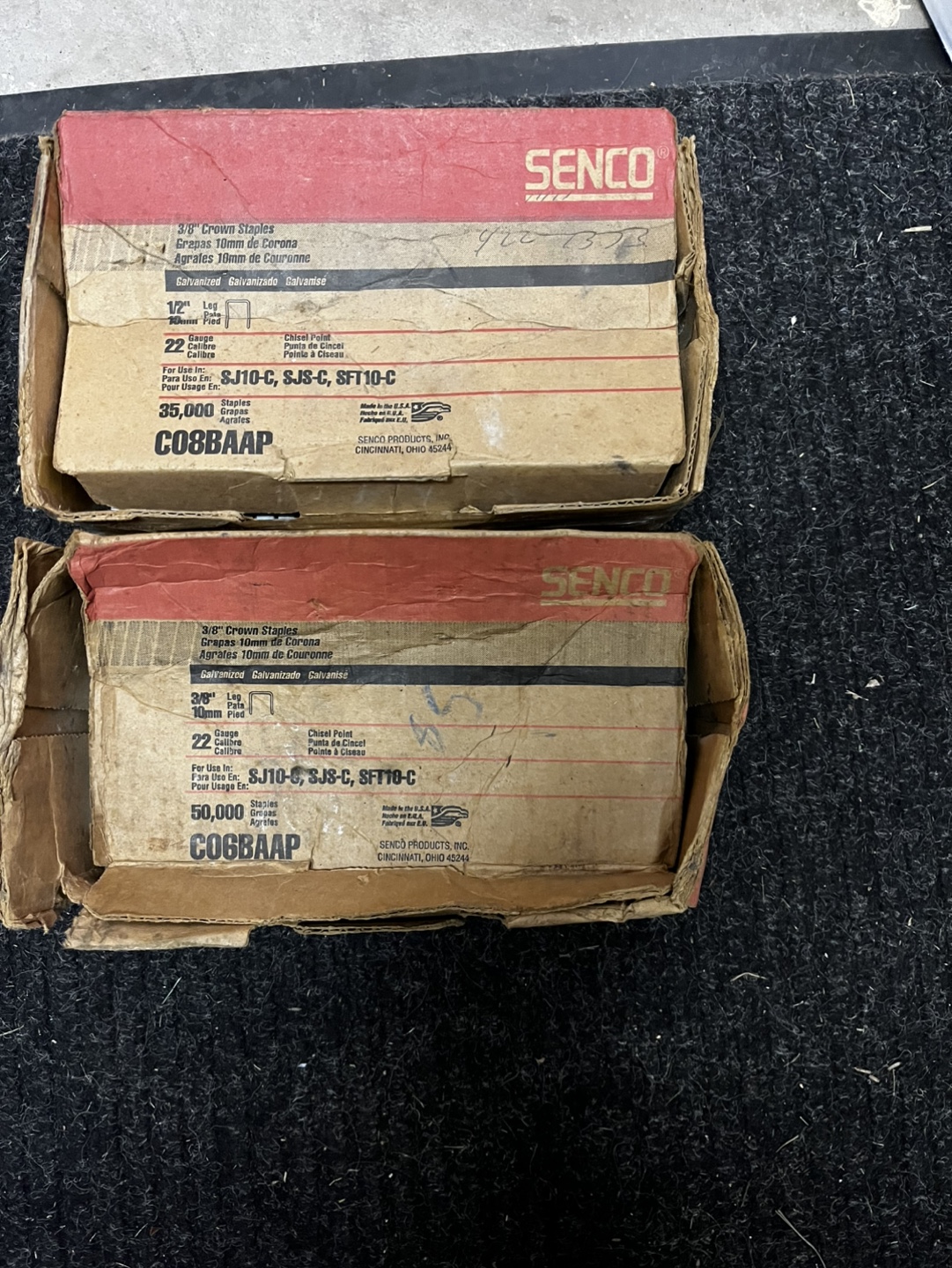 Two boxes of Senco Galvanized Crown Staples