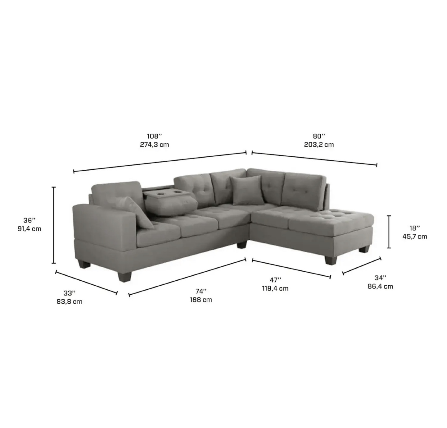 Grey L-Shaped Sectional Sofa - photo 4