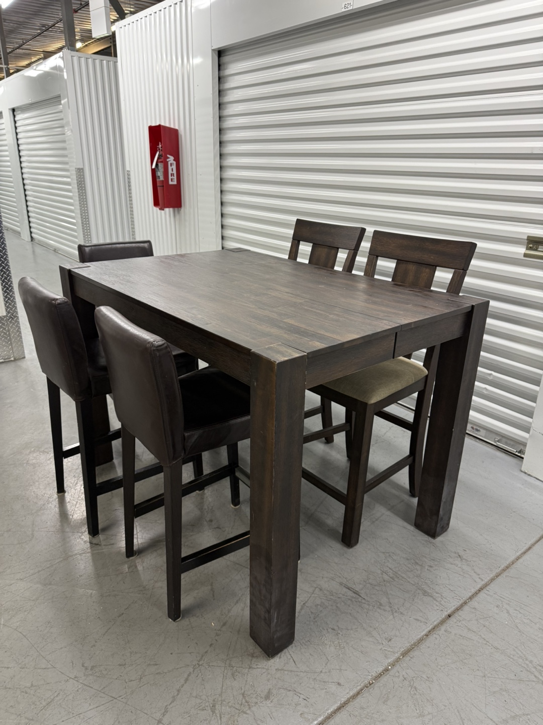5-Piece Dark Wood Kitchen Table Set with Bar Stools