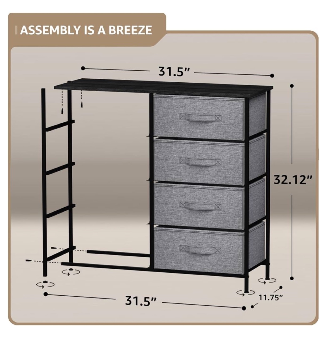 Gray Fabric Drawer Dresser with Metal Frame - photo 2