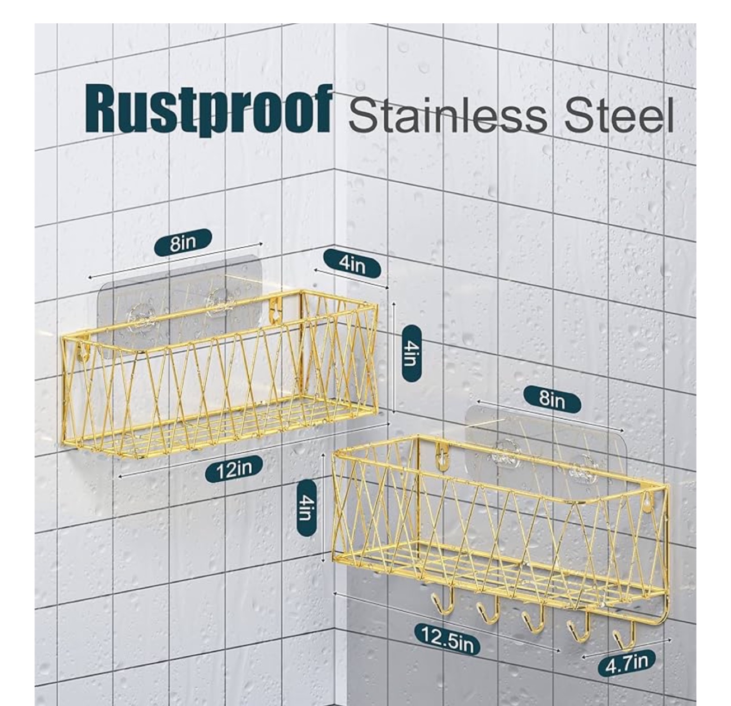 Gold Metal Shower Caddy 2-Pack - Adhesive or Screw Mounting - photo 2
