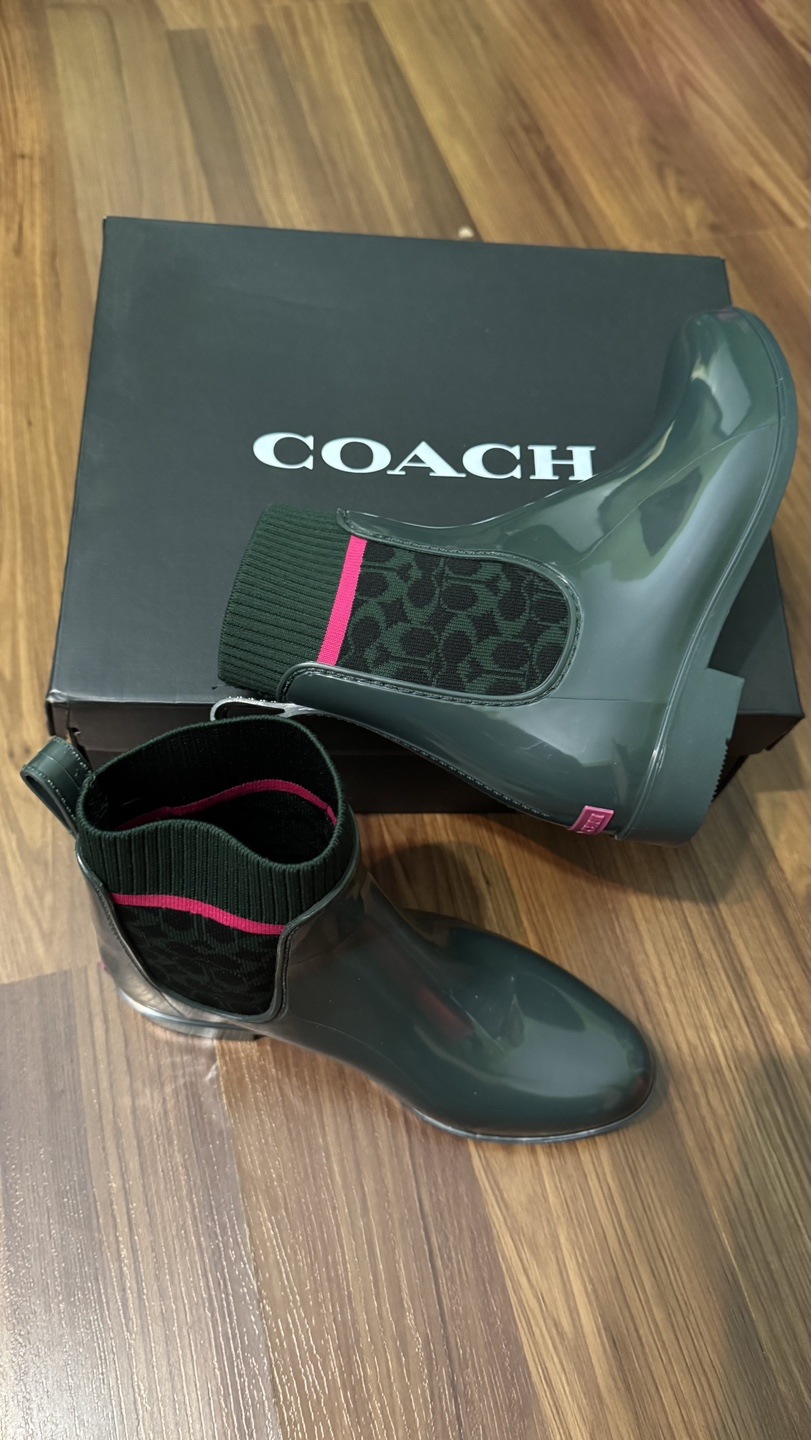 NEW Coach Women's Dark Green Rain Boots - photo 2