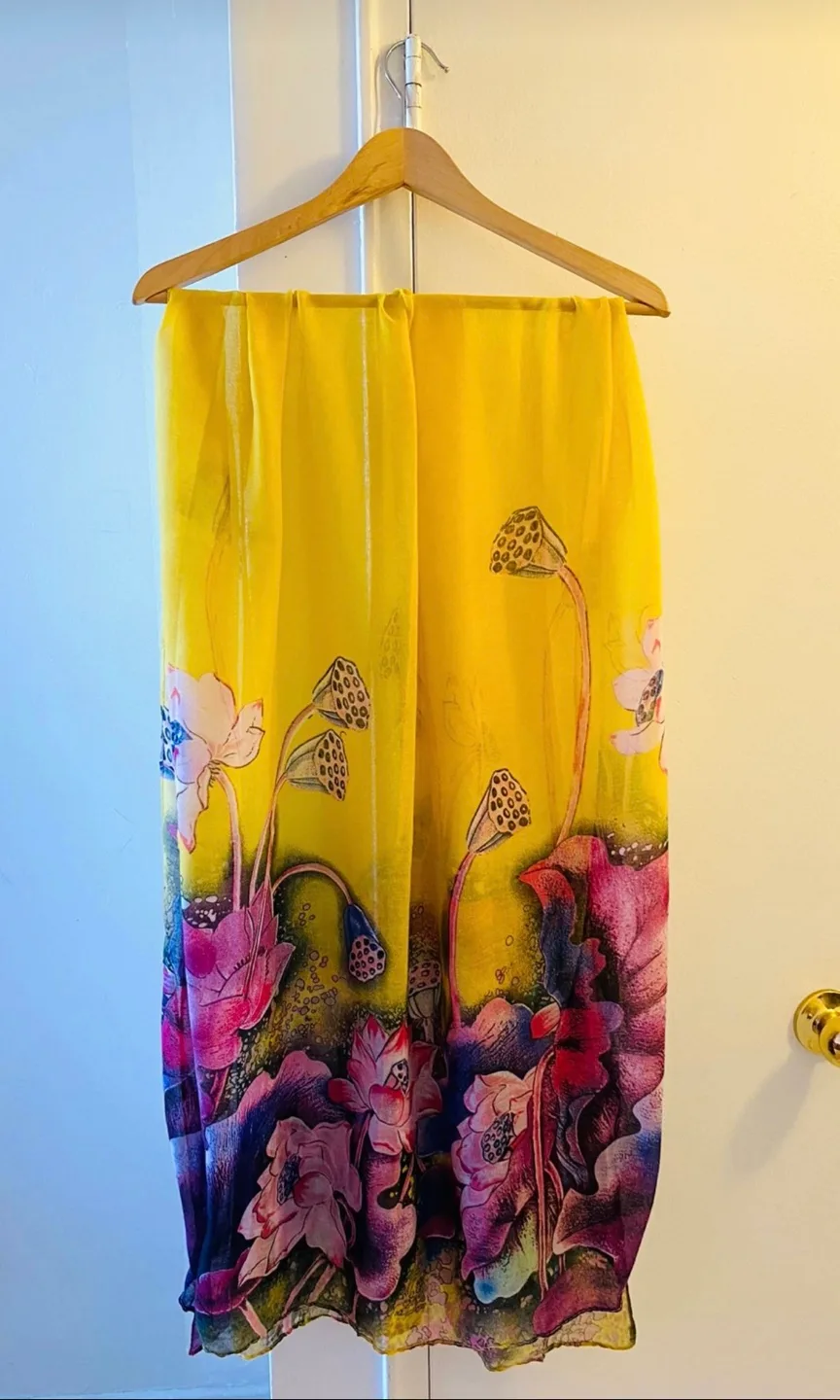 Yellow/purple Floral Scarf, great for spring and summer!😁🍀🏖️ image indicator(3)