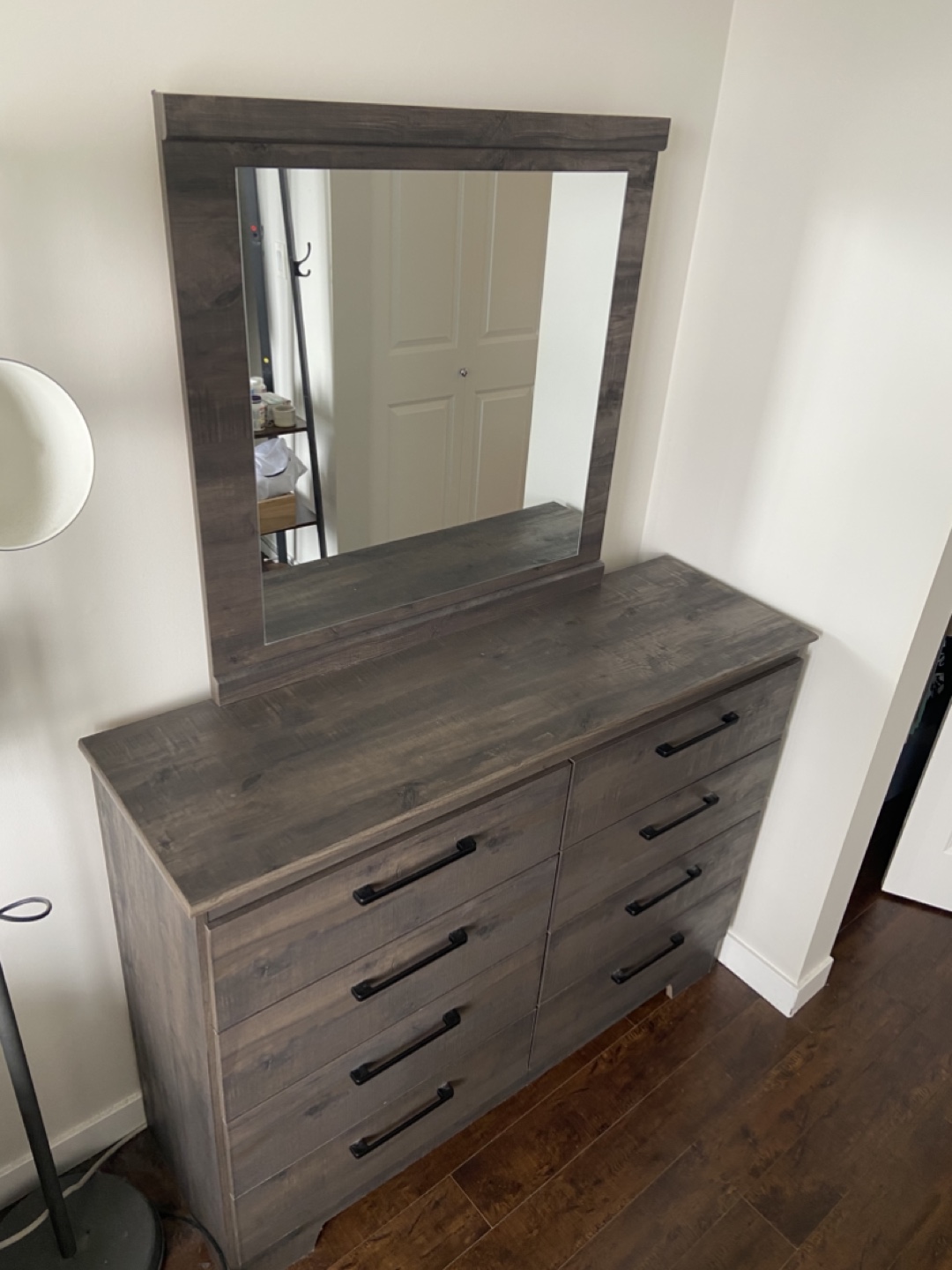 Dark Grey Wooden Dresser with Mirror