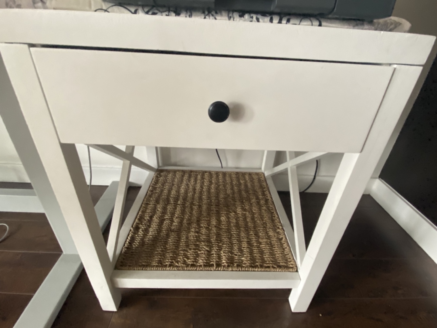 White Nightstand with Drawer and Shelf