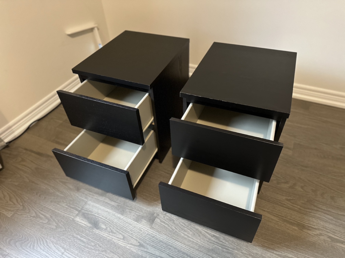 Pair of IKEA MALM Black-Brown Two-Drawer Nightstands - photo 2