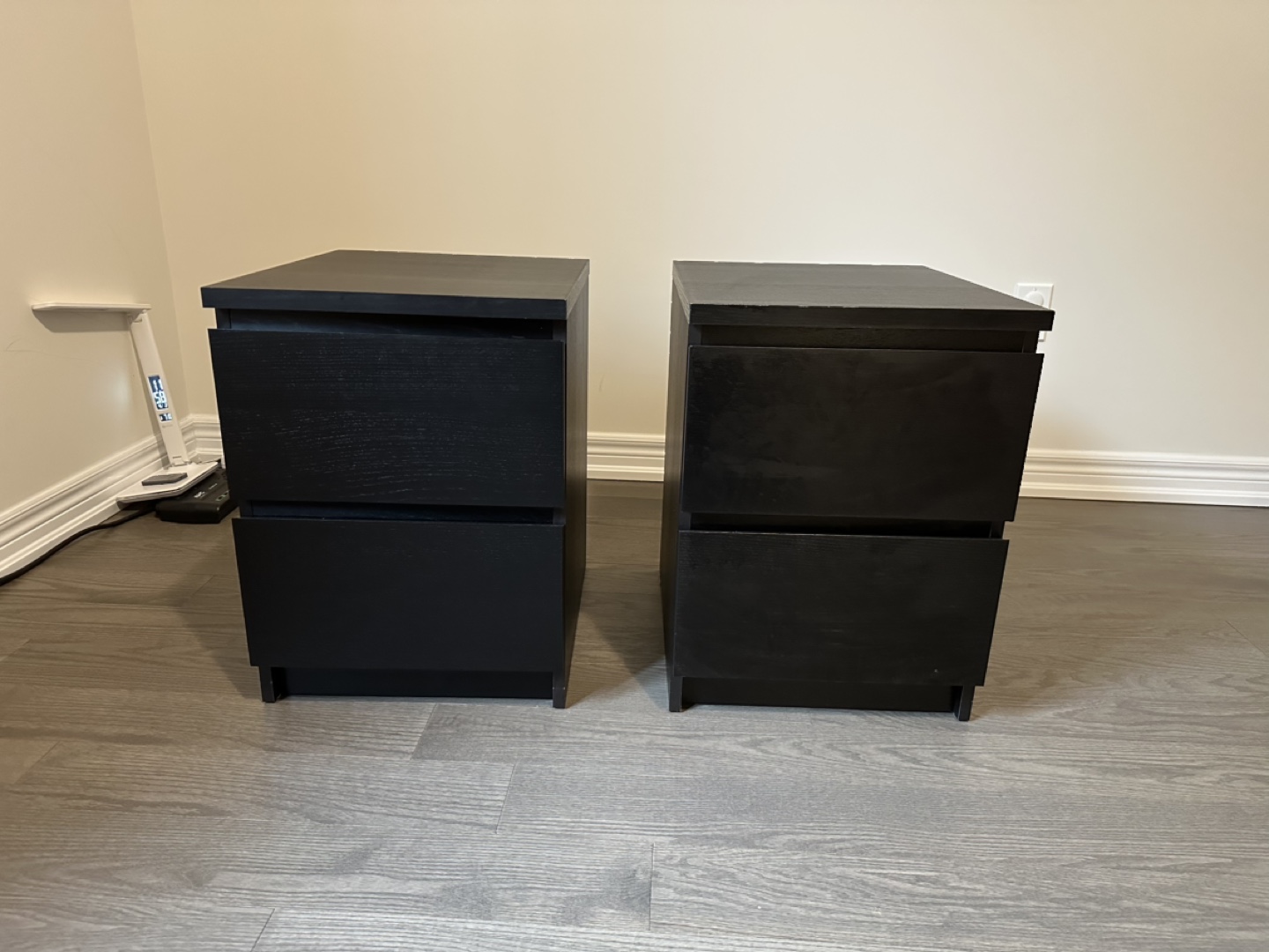 Pair of IKEA MALM Black-Brown Two-Drawer Nightstands