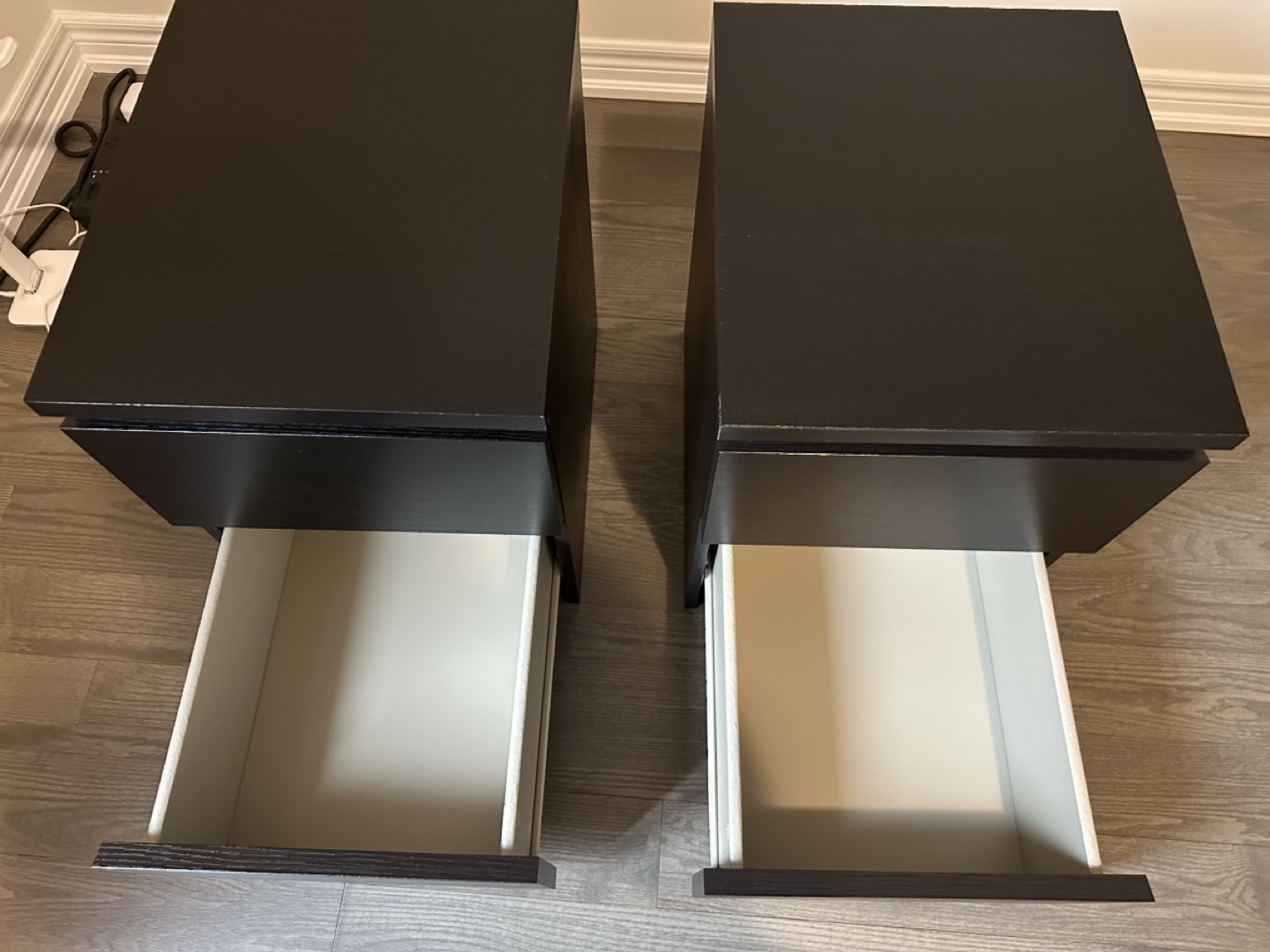 Pair of IKEA MALM Black-Brown Two-Drawer Nightstands - photo 3
