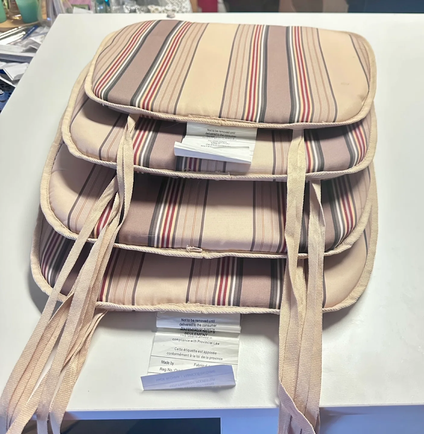 4 cushions Set  beige/brown striped pads outdoor/indoor image indicator(2)