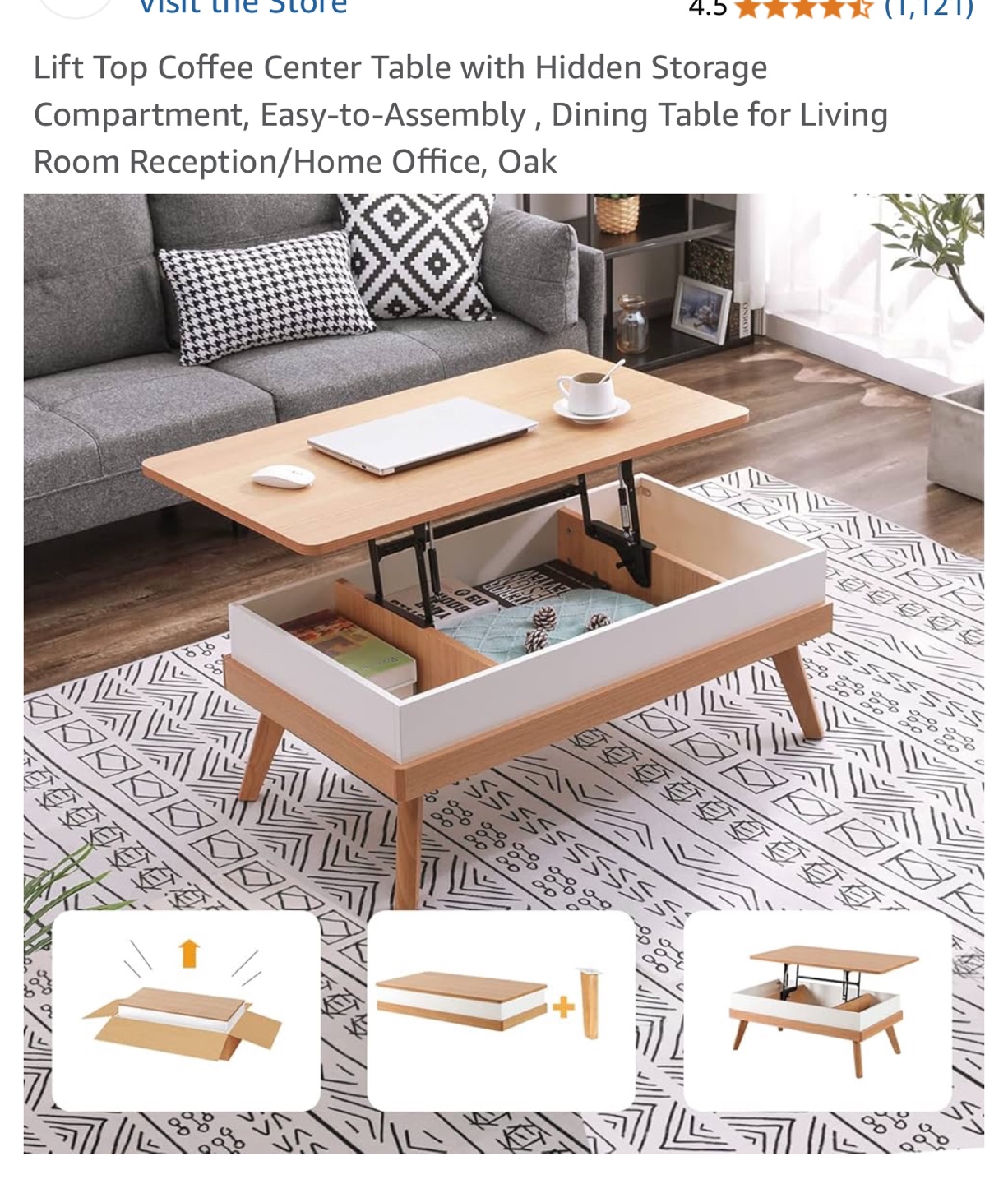Lift Top Coffee Table with Hidden Storage