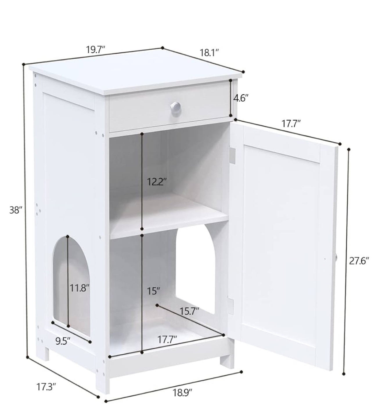 White Wooden Cat Litter Box Enclosure Cabinet - photo 2