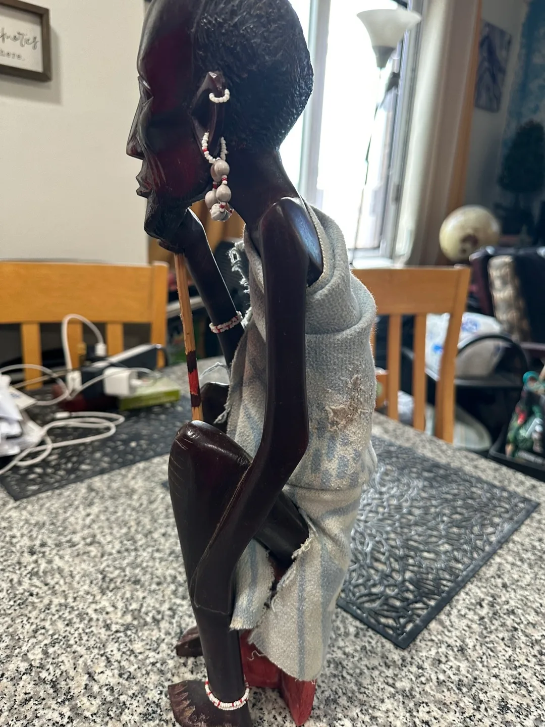 Hand-Carved Wooden 18’’ African Man thinker image indicator(3)