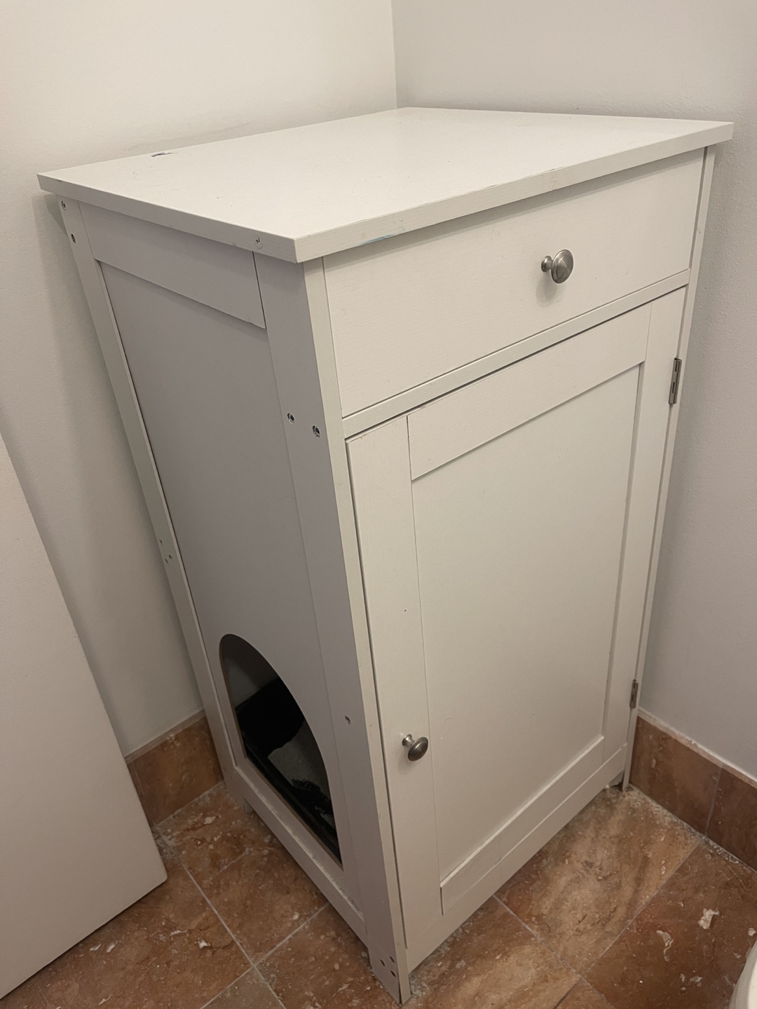 White Wooden Cat Litter Box Enclosure Cabinet - photo 3