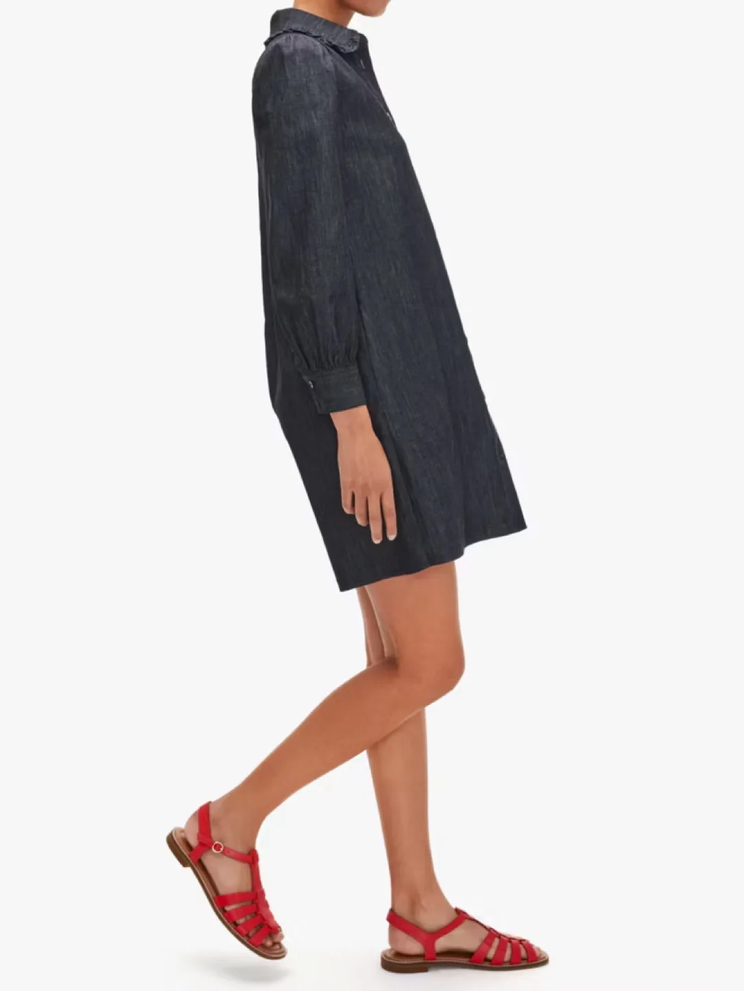 Kate Spade Long Sleeve Ruffle Dark Blue Denim Shirtdress S/M image indicator(4)