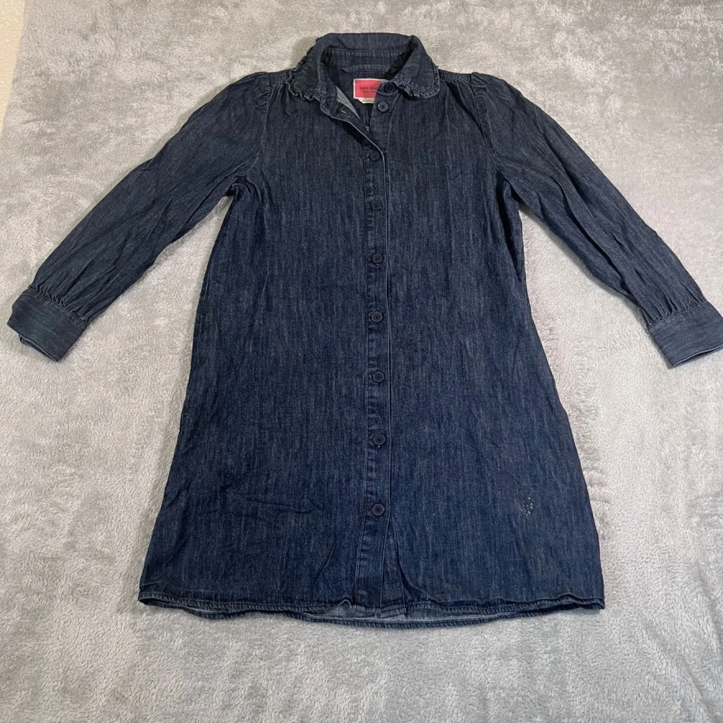 Kate Spade Long Sleeve Ruffle Dark Blue Denim Shirtdress S/M image indicator(5)