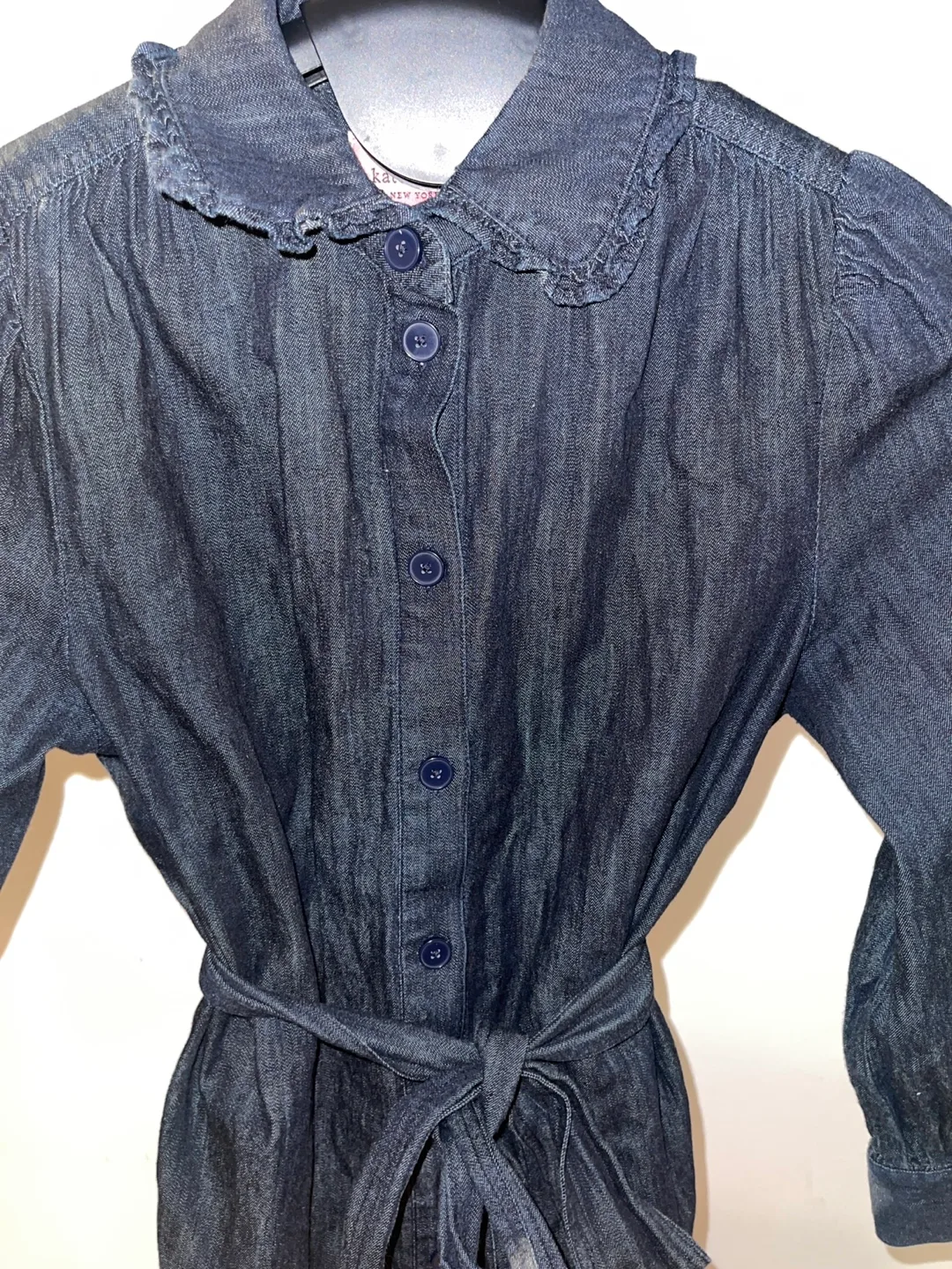 Kate Spade Long Sleeve Ruffle Dark Blue Denim Shirtdress S/M image indicator(8)