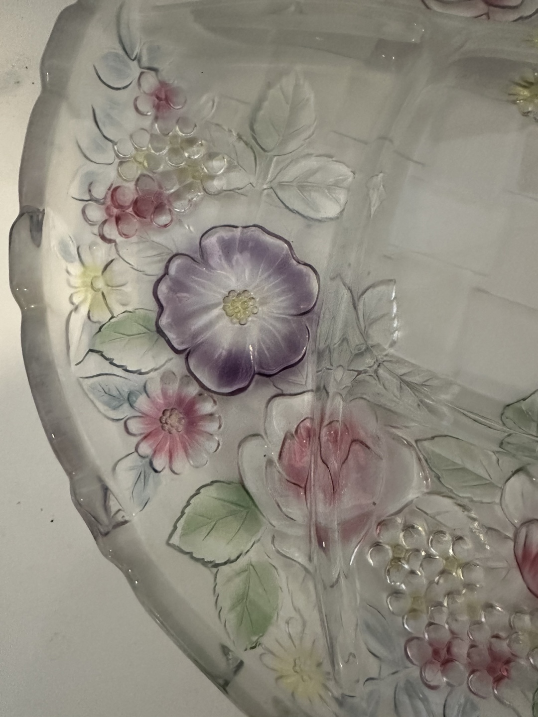 Vintage Floral Divided Glass Serving Platter - photo 2