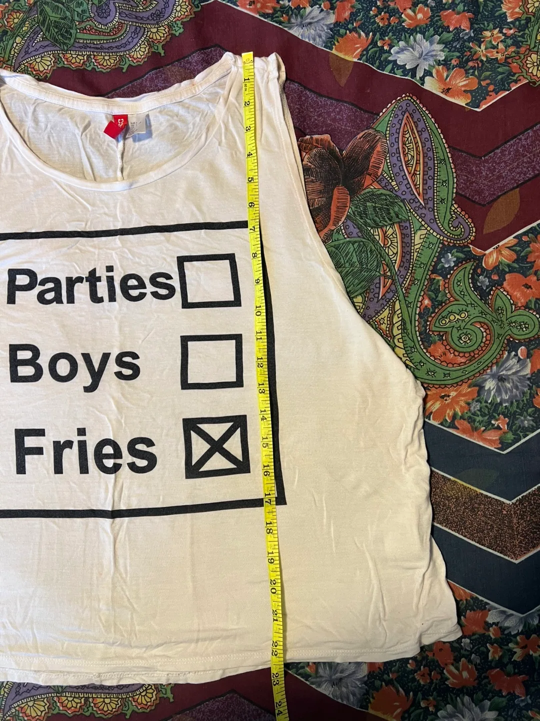 H&M White Crop Tank Top - Parties, Boys, Fries Graphic image indicator(2)