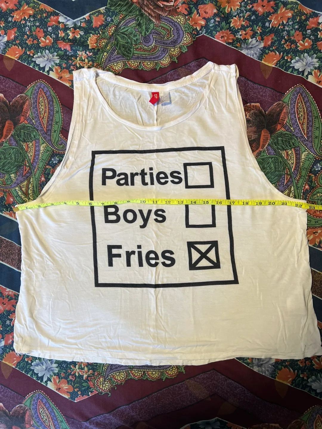 H&M White Crop Tank Top - Parties, Boys, Fries Graphic image indicator(4)