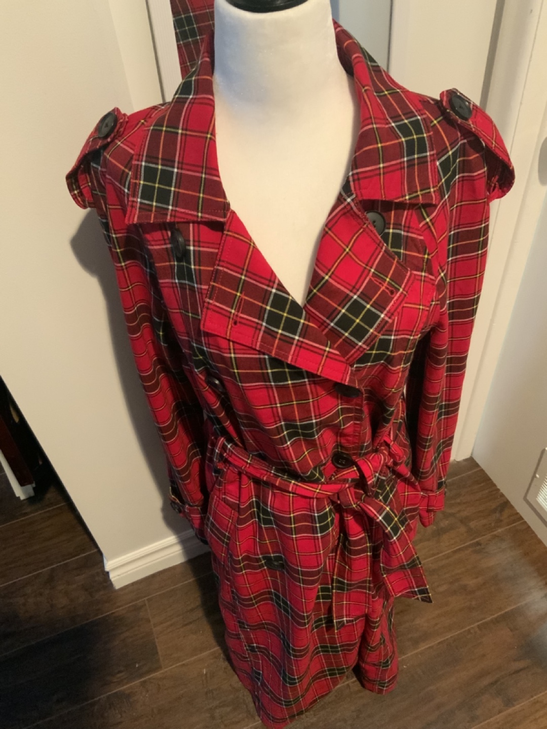 Red Plaid Trench Coat
