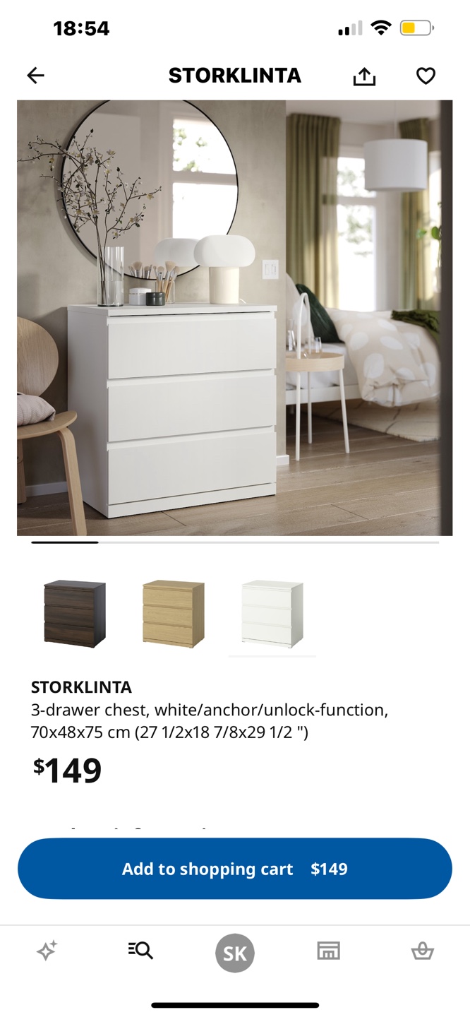 STORKLINTA 3-Drawer Chest - White